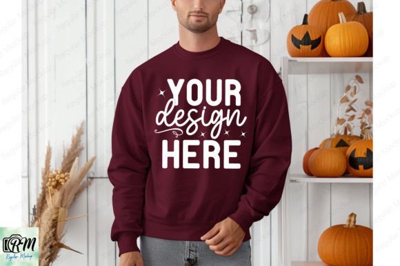 Fall Gildan 18000 Man Sweatshirt Mockup: Graphics for Hoodies Sweatshirts