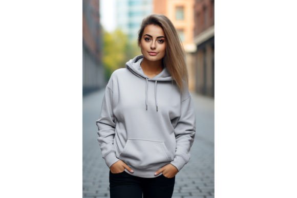 Female Wearing Grey Hoodie Mockup: Graphics for Hoodies Sweatshirts
