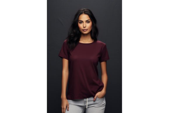 Female Wearing Maroon T-Shirt Mockup