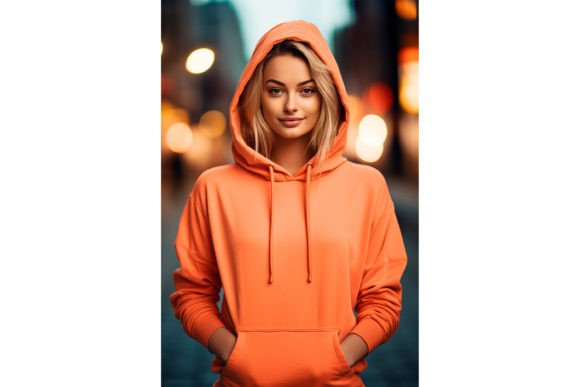 Female Wearing Orange Hoodie Mockup: Graphics for Hoodies Sweatshirts