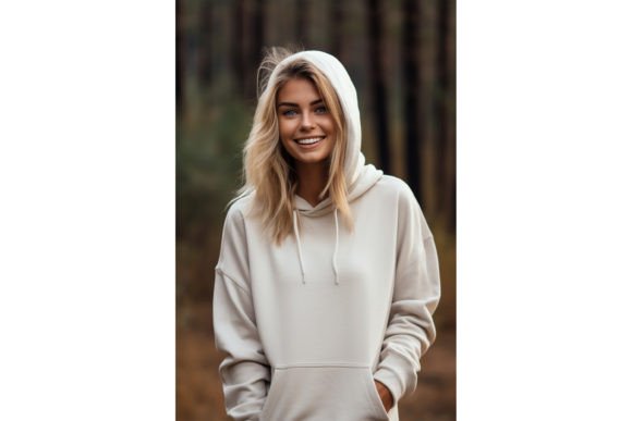 Female Wearing White Hoodie Mockup