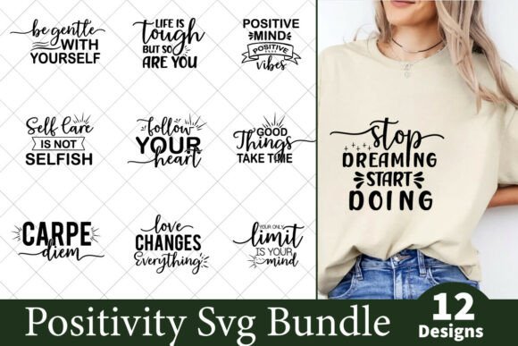 Positivity SVG T-shirt Designs Bundle: Crafts & Graphics