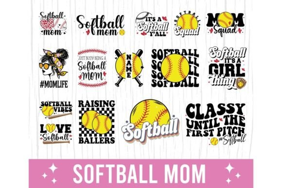 Softball Mom SVG PNG Bundle Shirt Design for Crafts & Graphics