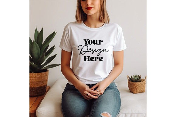 White Bella Canvas 3001 Women Mockup 18 Graphics for T-Shirts