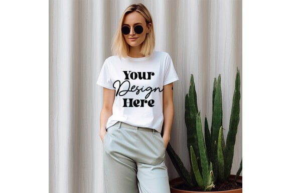White Bella Canvas 3001 Women Mockup 41: Graphics & T-Shirts