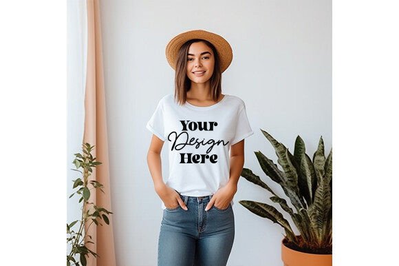 White Bella Canvas 3001 Women Mockup 57 Graphics for T-Shirts